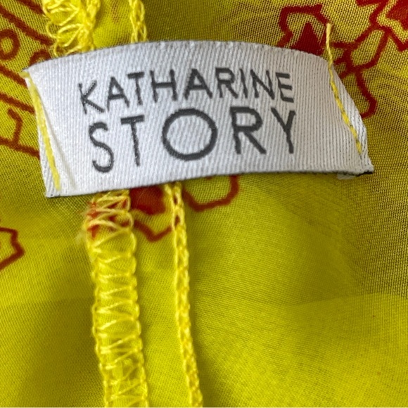 Katharine Story Yellow Jumpsuit Red Paisley Print Silk V-Neck Harem Style OS - Picture 2 of 8